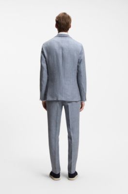 Slim-fit jacket in patterned linen, Light Blue