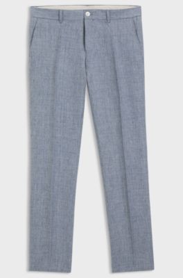 Slim-fit trousers in patterned linen, Light Blue