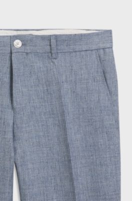Slim-fit broek van linnen met dessin, Lichtblauw