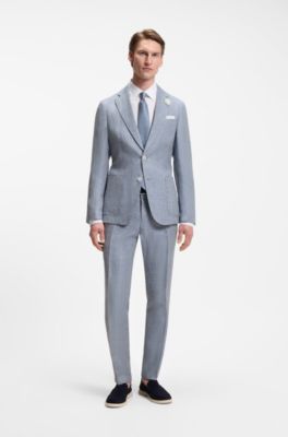 Pantalon Slim en lin &agrave; motif, bleu clair