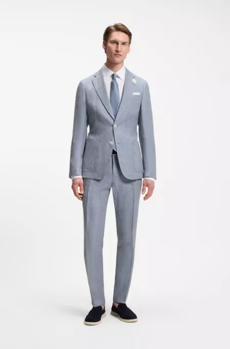 Slim-Fit Hose aus gemustertem Leinen