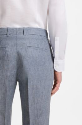 Pantalon Slim en lin &agrave; motif, bleu clair
