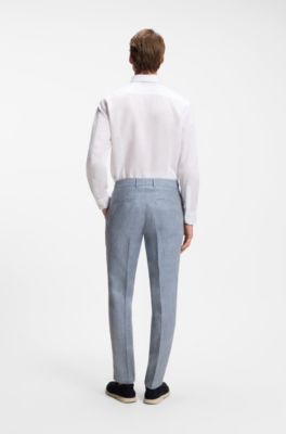 Slim-fit trousers in patterned linen, Light Blue