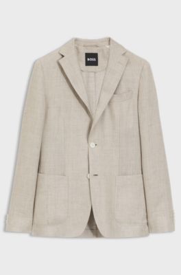 Slim-fit blazer in a micro-pattern linen blend, Beige