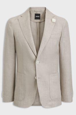 Slim-fit blazer in a micro-pattern linen blend, Beige