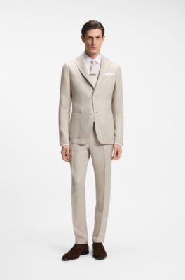 Blazer slim fit in misto lino con micromotivo, Beige