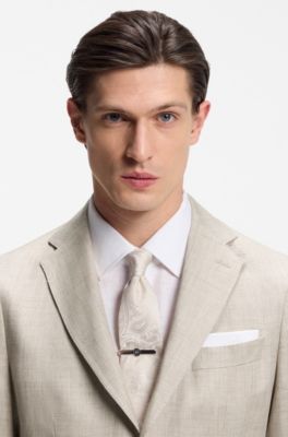Slim-fit blazer in a micro-pattern linen blend, Beige