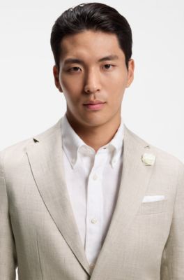 Slim-fit blazer in a micro-pattern linen blend, Beige