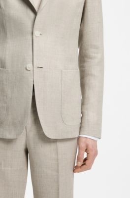 Slim-fit blazer in a micro-pattern linen blend, Beige