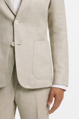 Slim-fit blazer in a micro-pattern linen blend, Beige