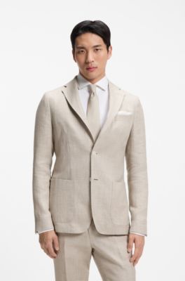 Blazer slim fit in misto lino con micromotivo, Grigio chiaro