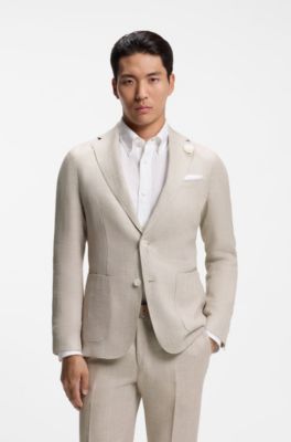 Slim-fit blazer in a micro-pattern linen blend, Beige