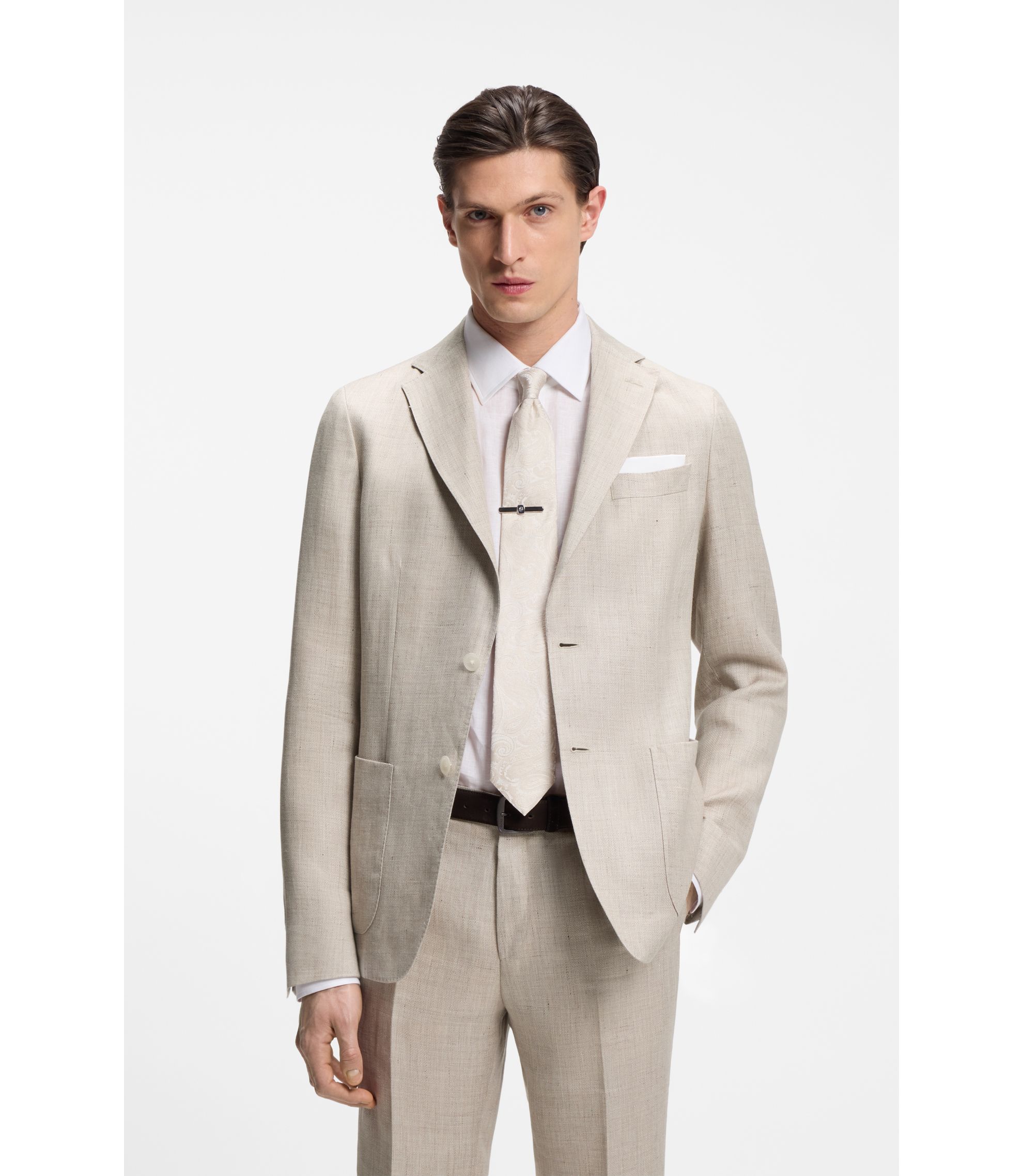 Slim-Fit Sakko aus fein gemustertem Leinen-Mix