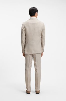 Slim-fit blazer in a micro-pattern linen blend, Light Grey