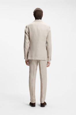 Slim-fit blazer in a micro-pattern linen blend, Beige