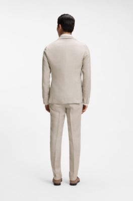 Slim-fit blazer in a micro-pattern linen blend, Beige