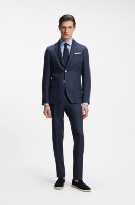 Slim-fit blazer in a micro-pattern linen blend, Dark Blue