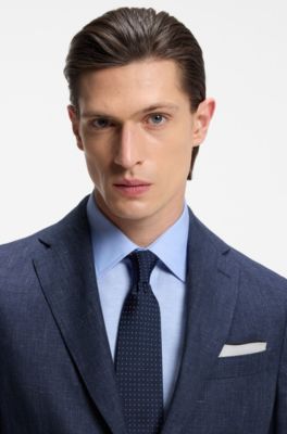 Slim-fit blazer in a micro-pattern linen blend, Dark Blue