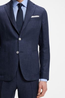 Slim-fit blazer in a micro-pattern linen blend, Dark Blue
