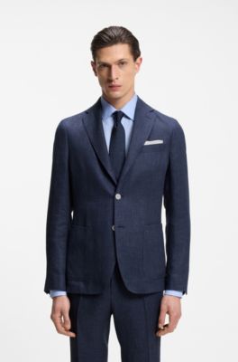 Slim-fit blazer in a micro-pattern linen blend, Dark Blue