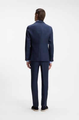 Slim-fit blazer in a micro-pattern linen blend, Dark Blue