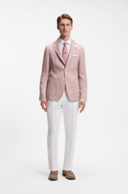 Slim-fit blazer in a micro-pattern linen blend, Light Pink