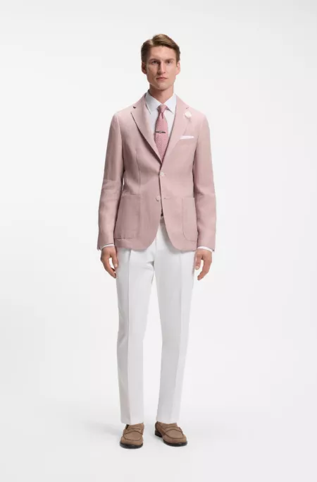 Slim-fit blazer in a micro-pattern linen blend