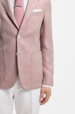 Slim-fit blazer in a micro-pattern linen blend, Light Pink
