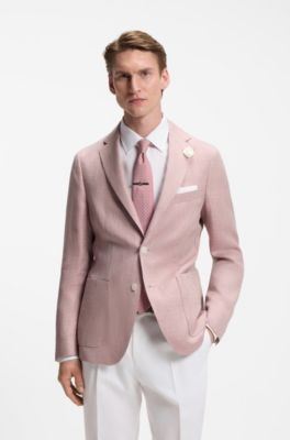 Slim-fit blazer in a micro-pattern linen blend, Light Pink