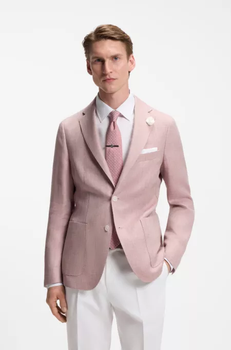 Slim-fit blazer in a micro-pattern linen blend