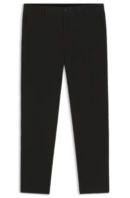 Tapered-fit trousers in stretch-cotton seersucker, Black