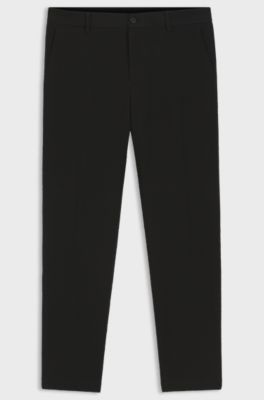 Pantaloni fit affusolato in seersucker di cotone elasticizzato, Nero