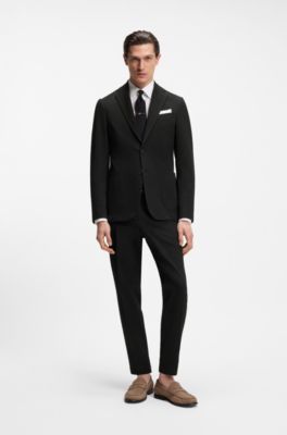 Tapered-fit trousers in stretch-cotton seersucker, Black