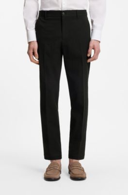 Tapered-fit trousers in stretch-cotton seersucker, Black