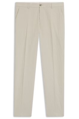 Tapered fit-byxor i seersucker av bomullsstretch, Ljusbeige