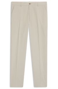 Tapered-fit trousers in stretch-cotton seersucker, Light Beige