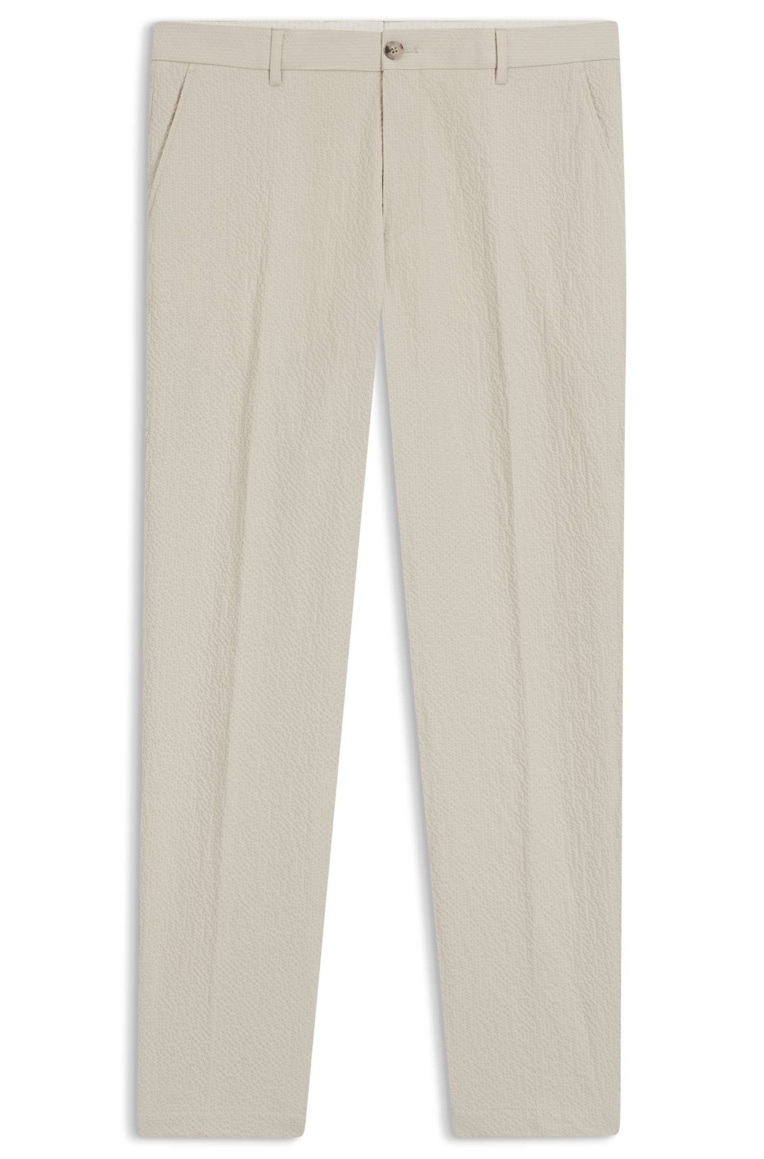 Boss Tapered-fit trousers in stretch-cotton seersucker byxor herr – bild 4