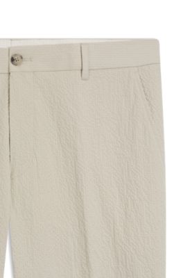Tapered fit-byxor i seersucker av bomullsstretch, Ljusbeige