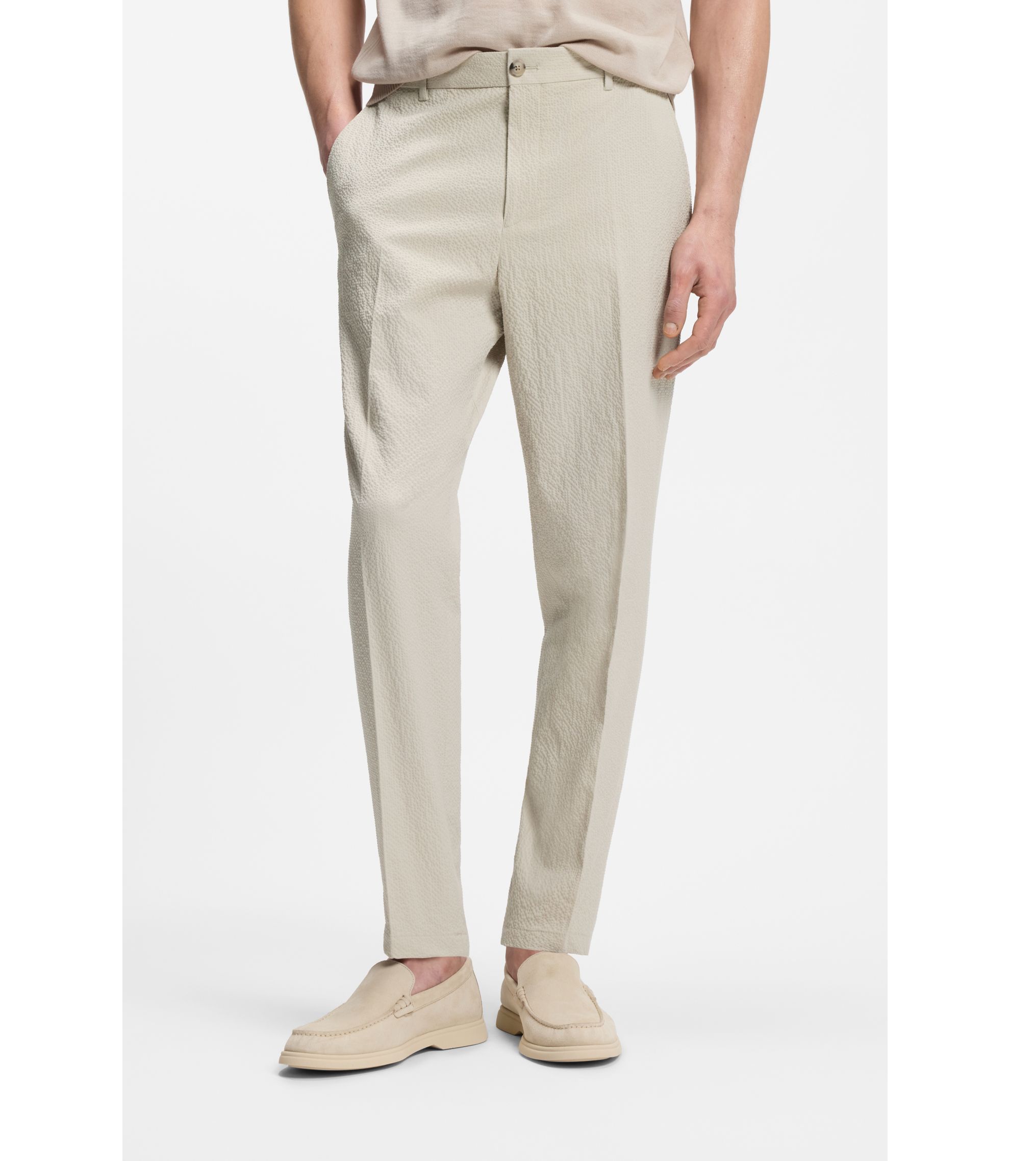 HUGO BOSS ストレッチ イージーパンツ テーパード EU50 US34R BOSS - テーパードフィットパンツ はっ水ストレッチファブリック