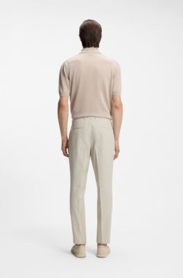 Pantaloni fit affusolato in seersucker di cotone elasticizzato, Beige chiaro