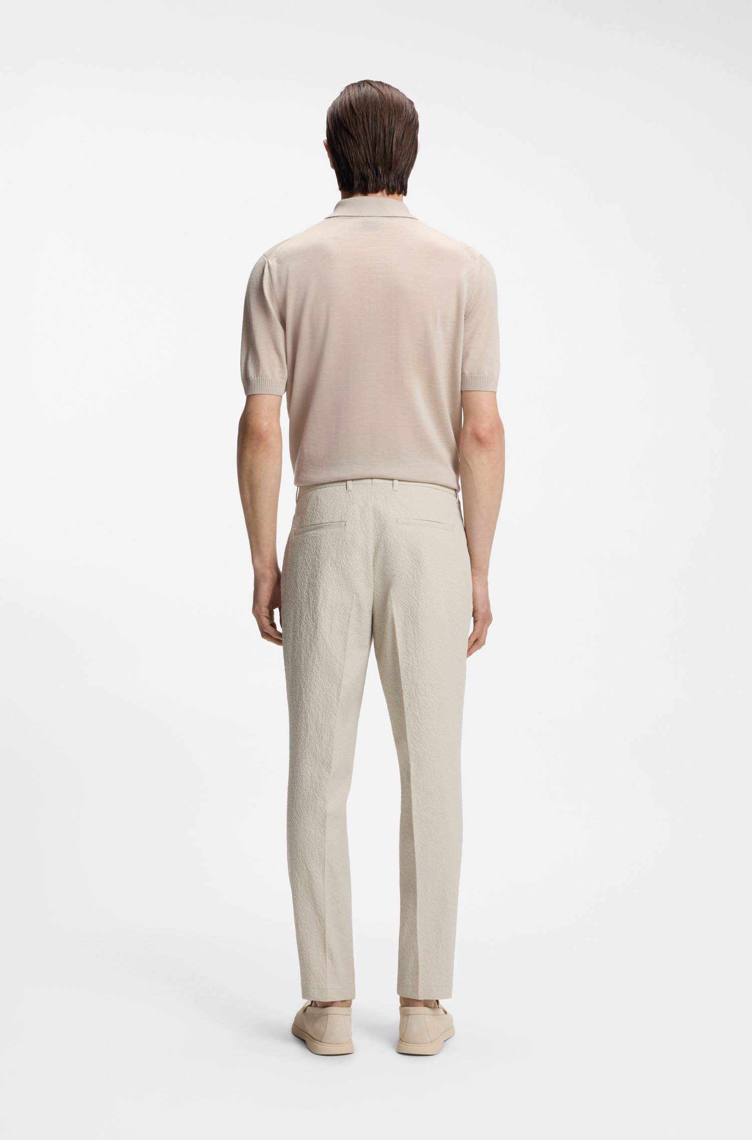 Boss Tapered-fit trousers in stretch-cotton seersucker byxor herr – bild 2