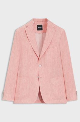 Blazer slim fit in misto lino con micromotivo, Rosa chiaro