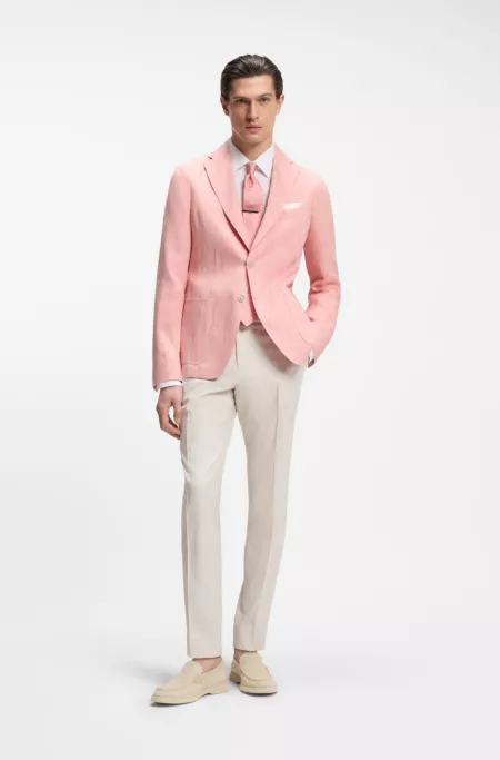 Slim-fit blazer in a micro-pattern linen blend