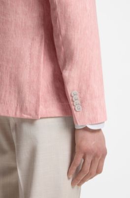 Slim-fit blazer van een linnenmix met microdessin, Lichtroze