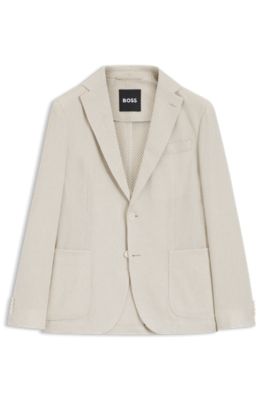 Slim-fit blazer in a patterned cotton blend, Light Beige