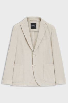 Slim-fit blazer in a patterned cotton blend, Light Beige