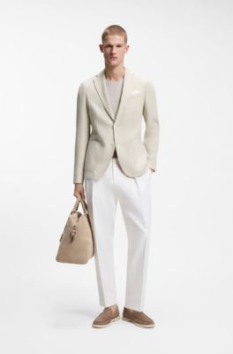 Slim-fit blazer in a patterned cotton blend, Light Beige