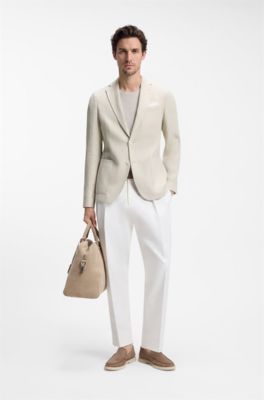 Slim-fit blazer in a patterned cotton blend, Light Beige