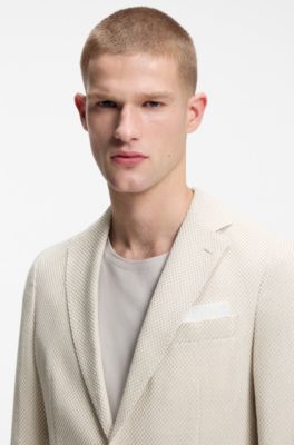 Slim-fit blazer in a patterned cotton blend, Light Beige