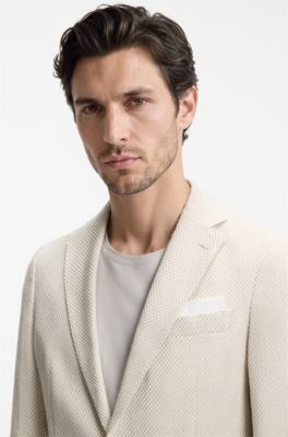 Slim-fit blazer in a patterned cotton blend, Light Beige
